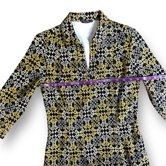 J.Mclaughlin canvas geometric heavy cotton Dress Yellow Black collared Size XS - Picture 6 of 8